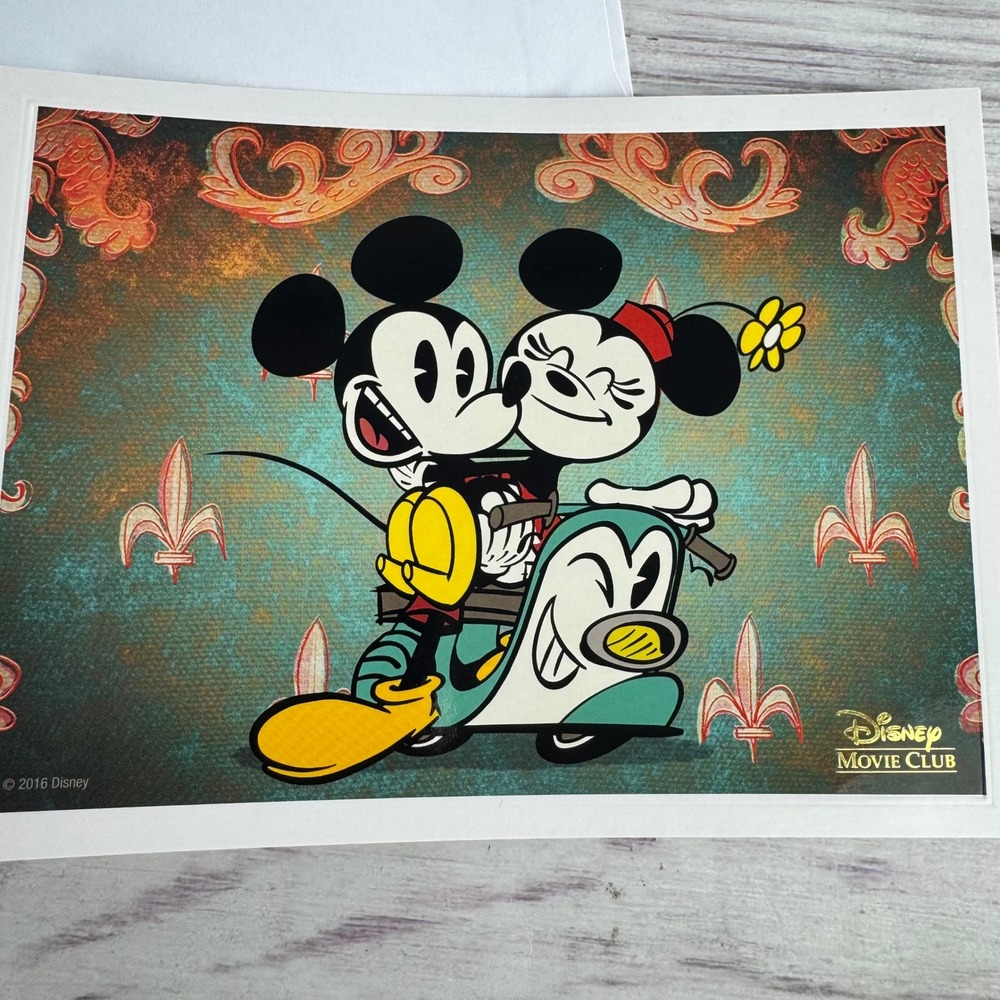 Disney Movie Club Mickey Minnie Mouse Scooter Lithograph Art Print 2016 Exclusiv